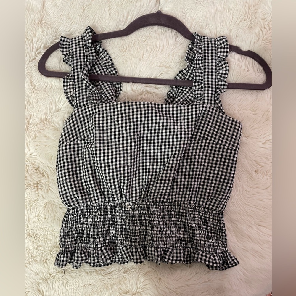 Sage the label gingham crop top. Black/white. Size extra small.